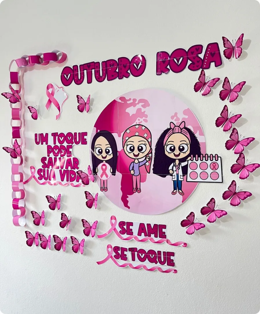 Painel Outubro Rosa Pronto para Imprimir com Borboletas 3D — imagem 3
