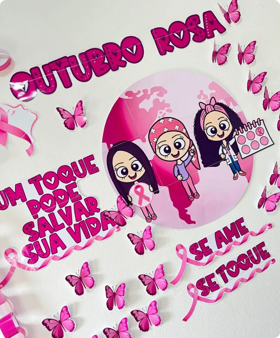 Painel Outubro Rosa Pronto para Imprimir com Borboletas 3D — imagem 4