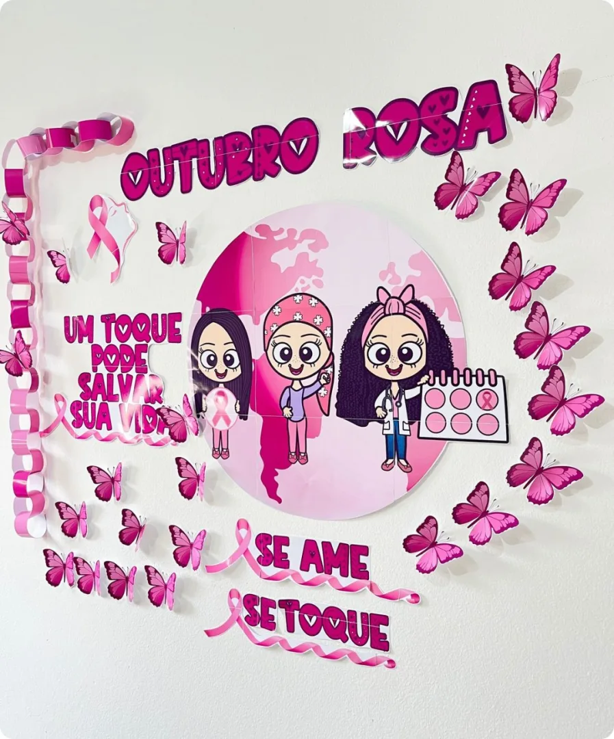 Painel Outubro Rosa Pronto para Imprimir com Borboletas 3D — imagem 5