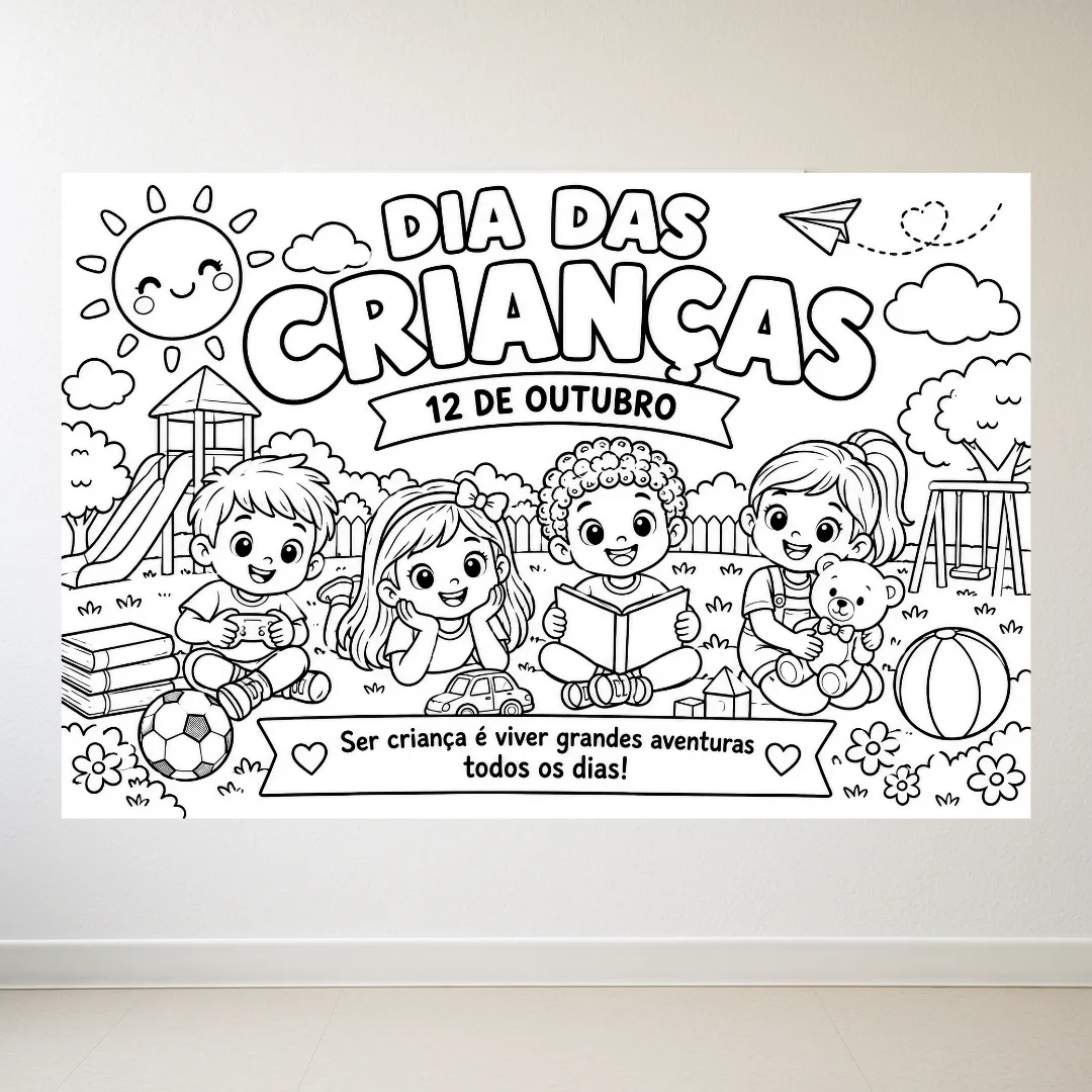 Painel para Colorir Dia das Crianças (8 e 18 Folhas A4) + folha a4 — imagem 3