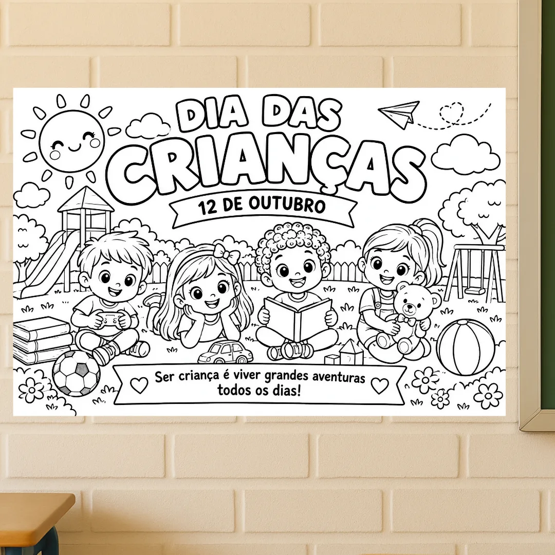 Painel para Colorir Dia das Crianças (8 e 18 Folhas A4) + folha a4 — imagem 4
