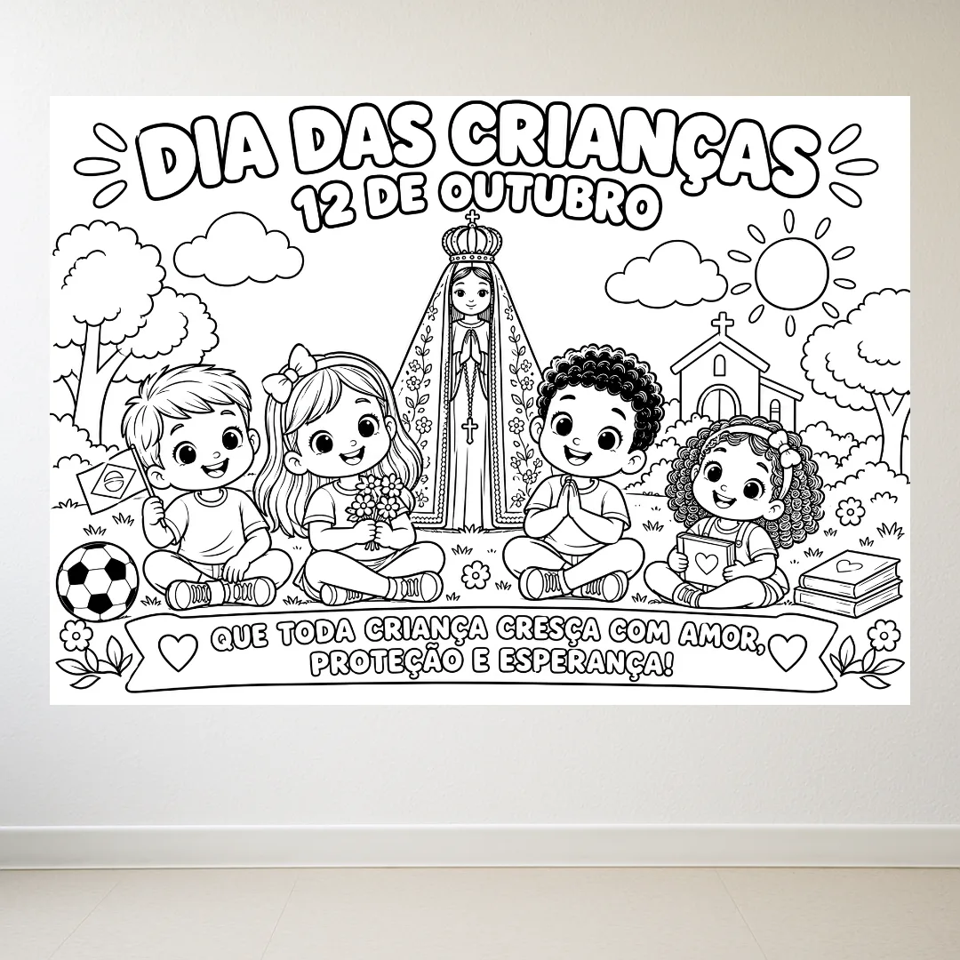 Painel para Colorir Dia das Crianças e Nossa Senhora Aparecida em PDF — imagem 3