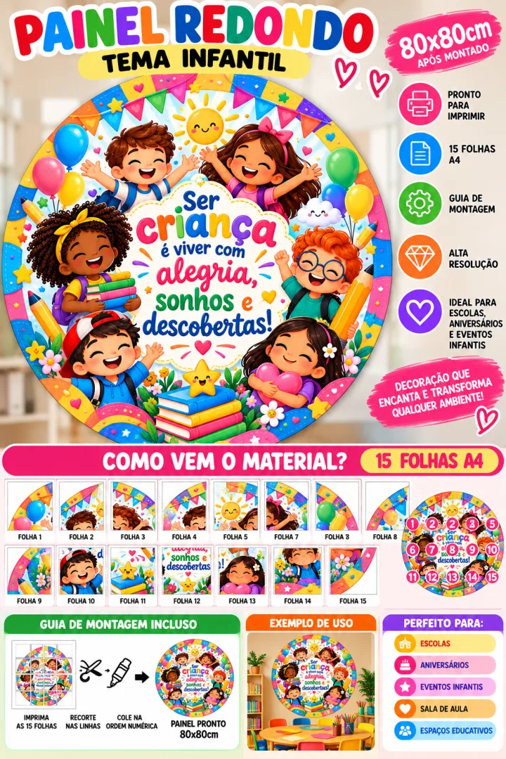 Painel Redondo Infantil 80×80 cm – Escolas e Festas em PDF — imagem 2