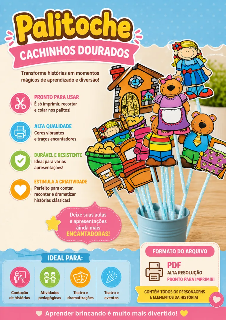 Palitoches História Cachinhos Dourados Pdf Ed Infantil — imagem 2