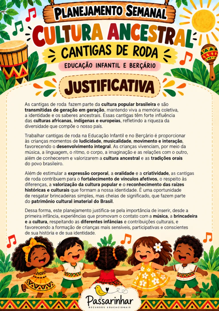 Planejamento Semanal Cantigas Tradicionais: Educação Infantil em PDF — imagem 4