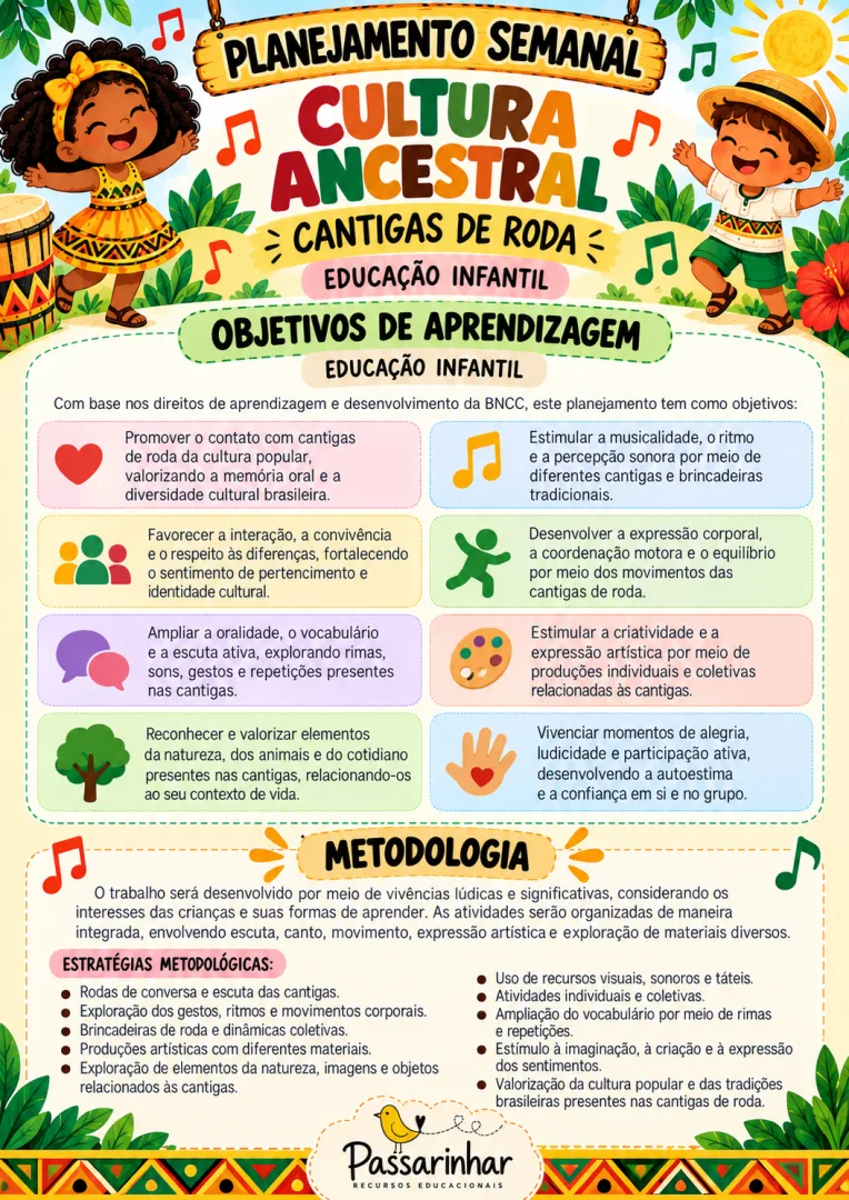 Planejamento Semanal Cantigas Tradicionais: Educação Infantil em PDF — imagem 5