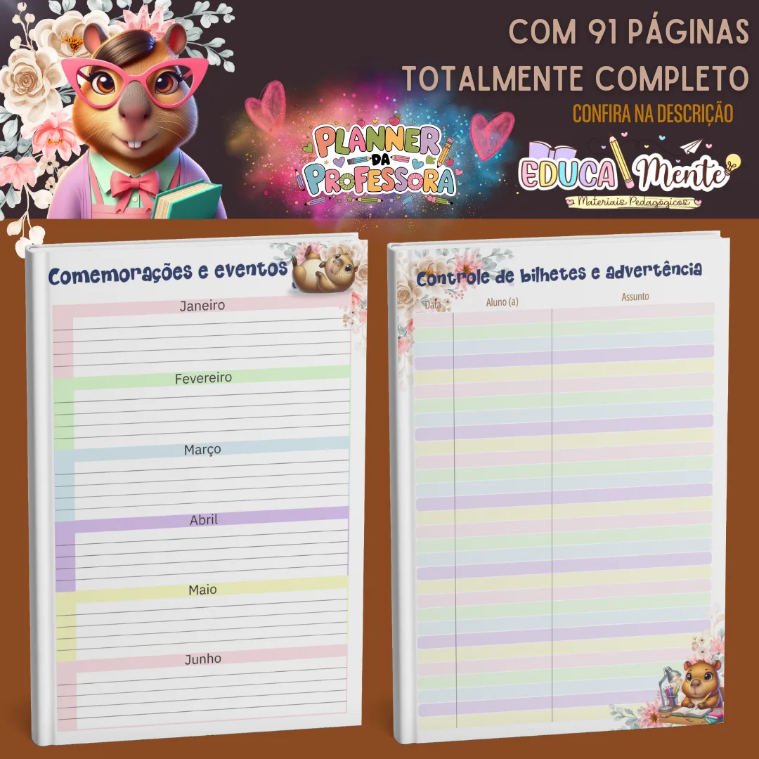 🤎 PLANNER DA PROF. TEMA CAPIVARA 🩷 — imagem 6