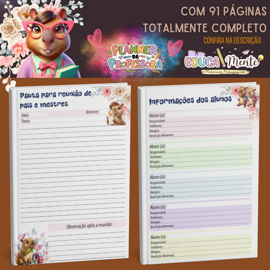 🤎 PLANNER DA PROF. TEMA CAPIVARA 🩷 — imagem 7