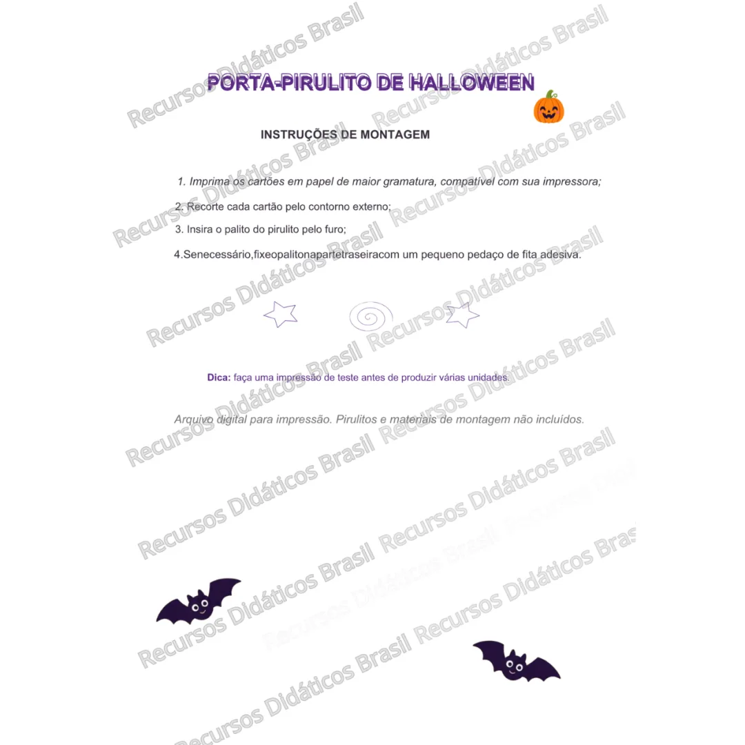 Porta Pirulito de Halloween para Educação Infantil em PDF — imagem 2