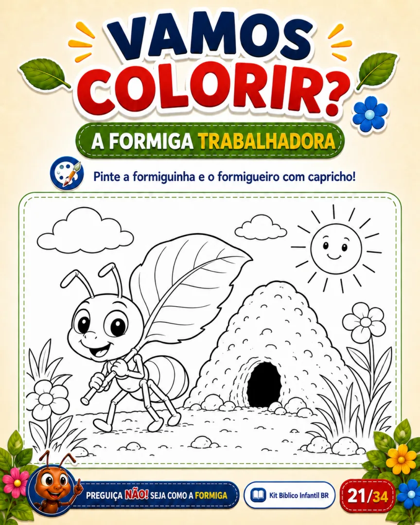 Preguiça Não! Seja Como a Formiga — Ebook Bíblico Infantil com 34 Páginas de Histórias, Devocionais e Atividades — imagem 2