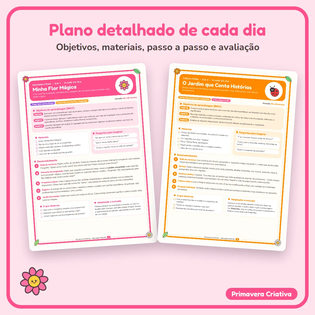 Primavera Criativa: Planejamento Semanal + 5 Atividades para Educação Infantil (4 e 5 anos) BNCC em PDF — imagem 3