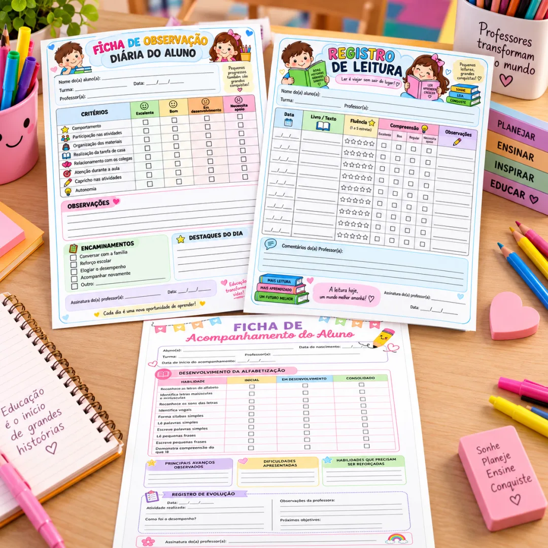 Professora Fichas de Acompanhamento do Aluno Kit Completo em PDF — imagem 3
