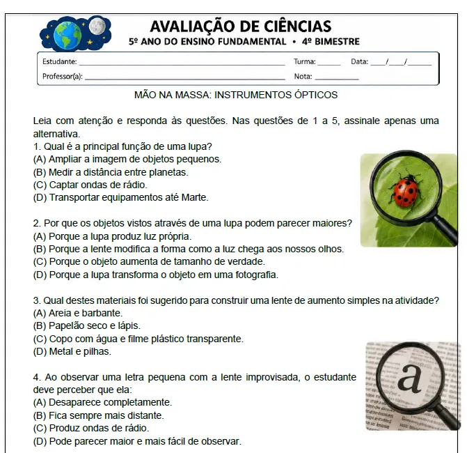 Provas de Ciências 5º Ano – 4º Bim. com gabarito em pdf — imagem 3