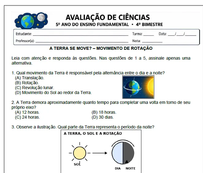 Provas de Ciências 5º Ano – 4º Bim. com gabarito em pdf — imagem 4