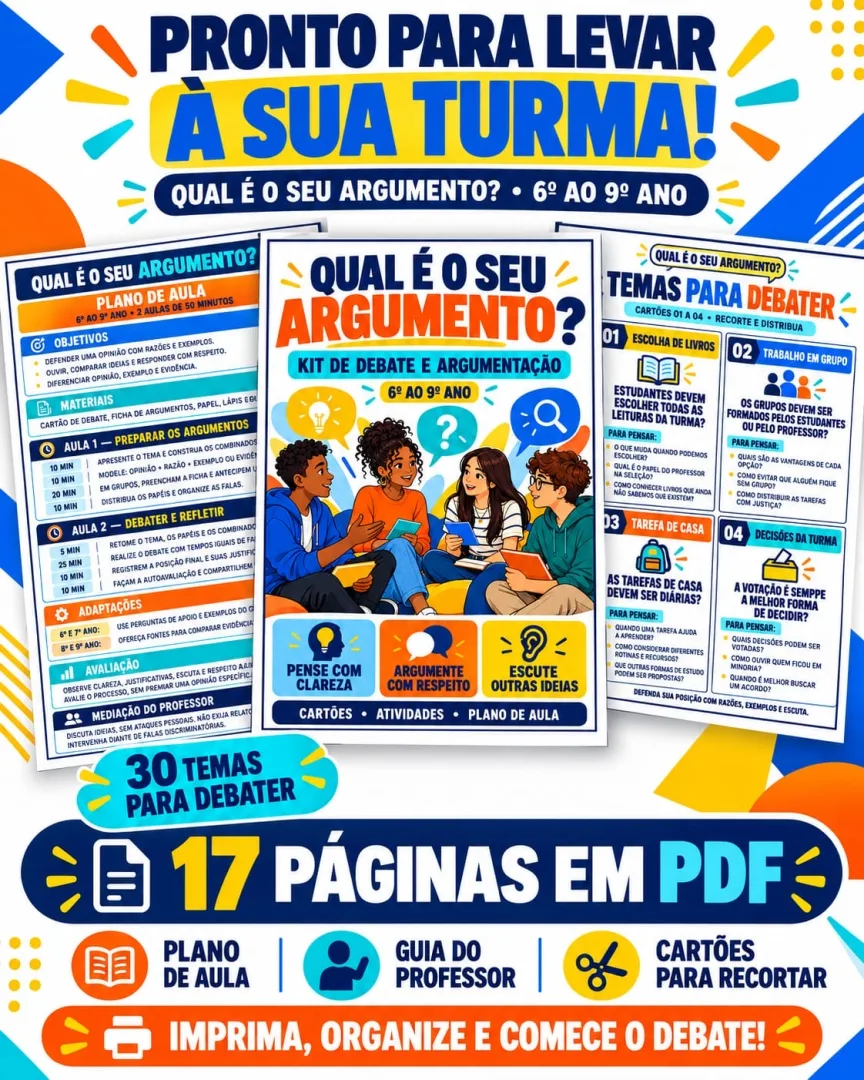 💬 QUAL É O SEU ARGUMENTO? 💬  📚 KIT INDICADO PARA TURMAS DO 6º AO 9º ANO!  TRANSFORME SUA SALA DE AULA EM UM ESPAÇO DE — imagem 5