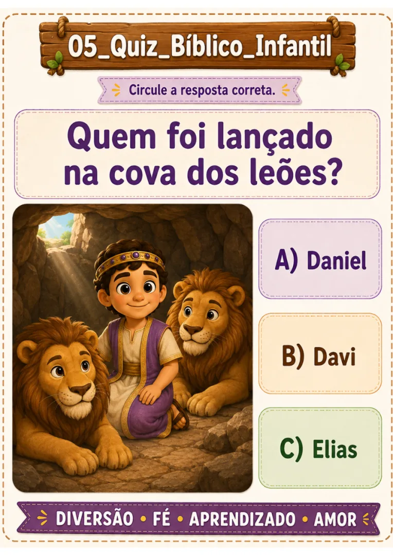 Quiz Bíblico Infantil com 30 Perguntas | PDF Digital para Imprimir — imagem 5