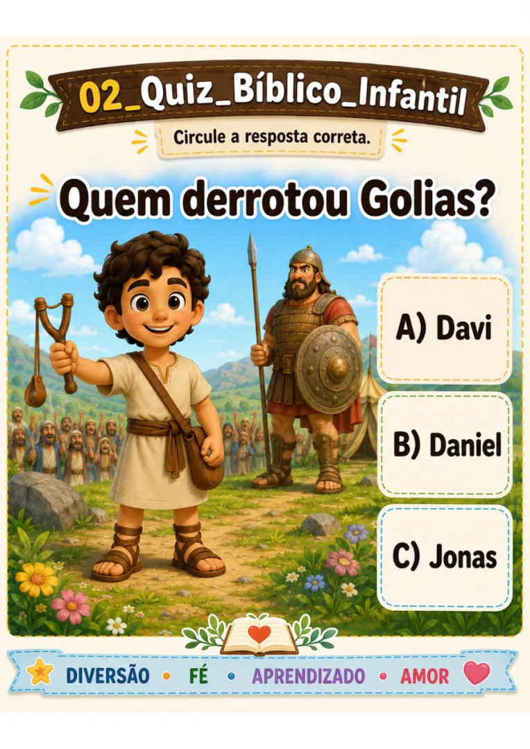 Quiz Bíblico Infantil com 30 Perguntas | PDF Digital para Imprimir — imagem 3