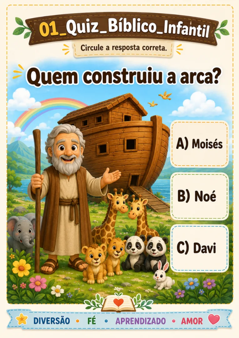 Quiz Bíblico Infantil com 30 Perguntas | PDF Digital para Imprimir — imagem 2