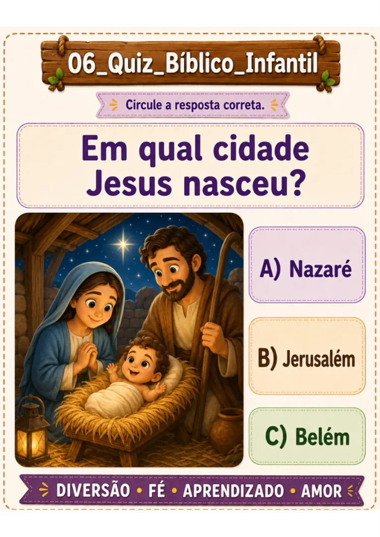 Quiz Bíblico Infantil com 30 Perguntas | PDF Digital para Imprimir — imagem 6