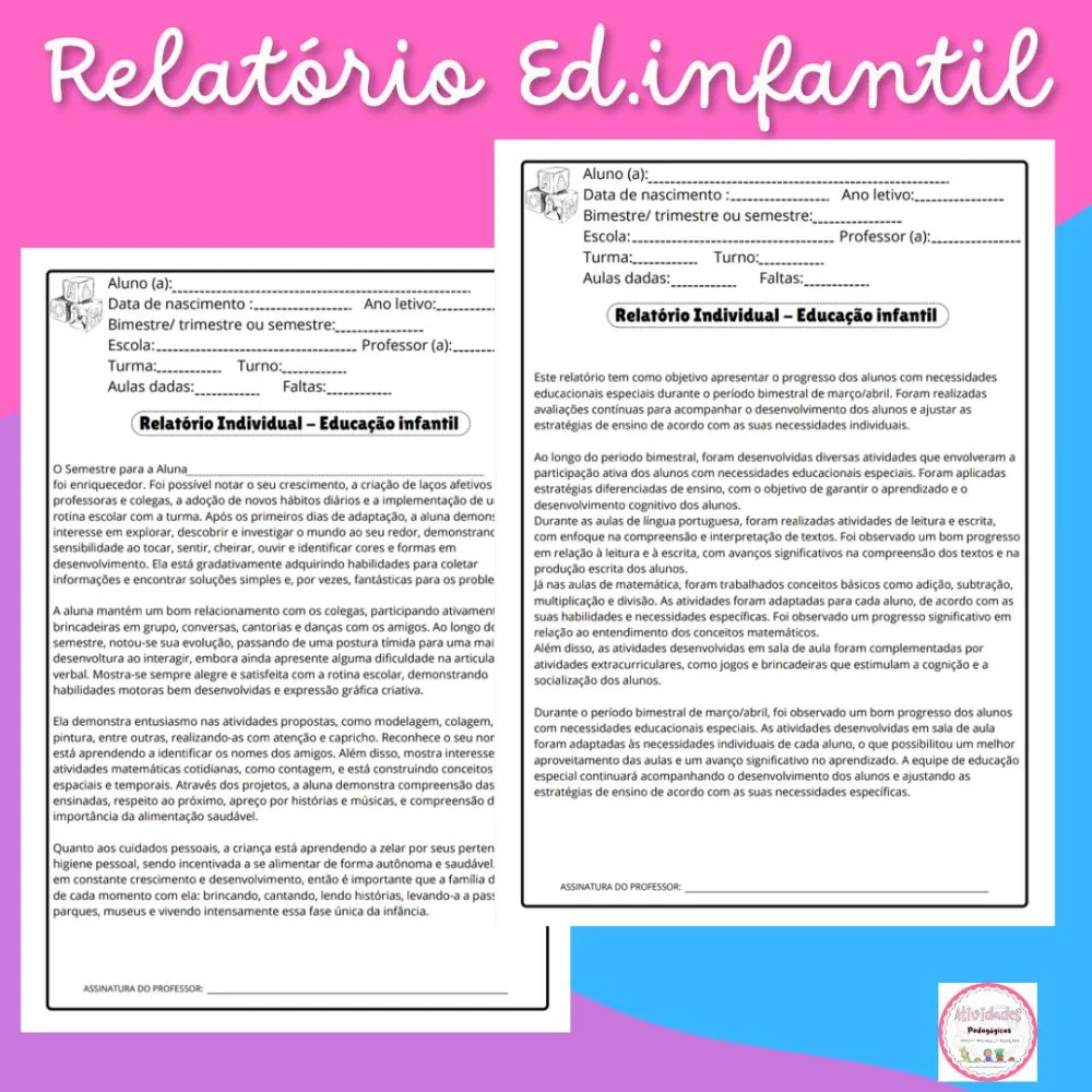 Relatório Educação Infantil — Pronto para Imprimir — imagem 3