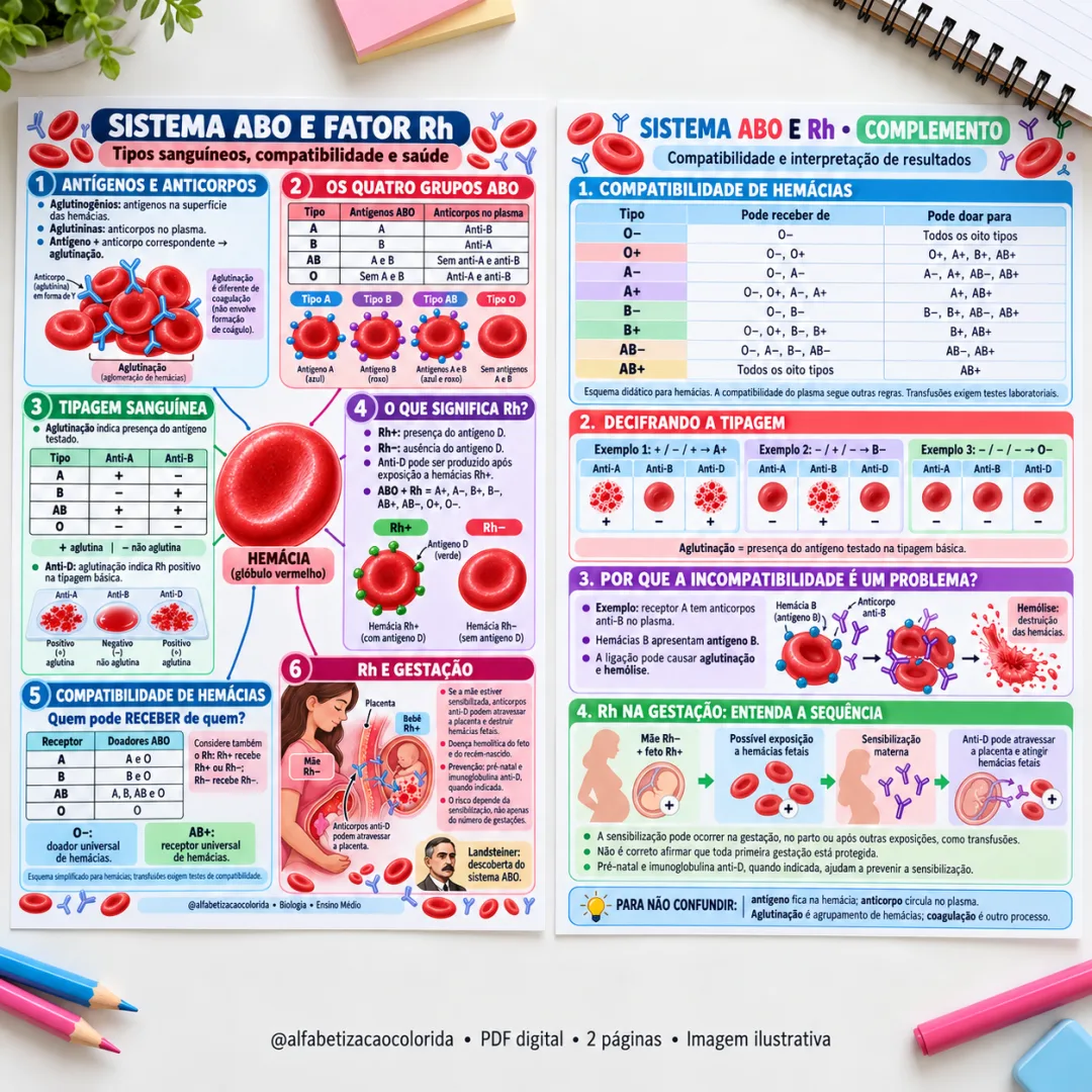 Resumo Visual de Genética – Leis de Mendel, Sistema ABO e Rh em PDF — imagem 4