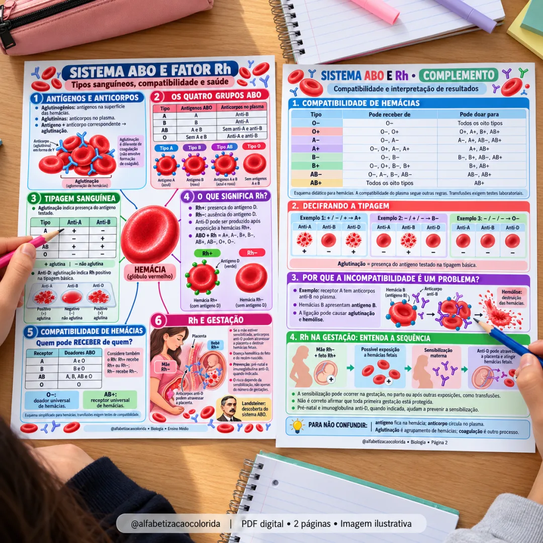 Resumo Visual de Genética – Leis de Mendel, Sistema ABO e Rh em PDF — imagem 6