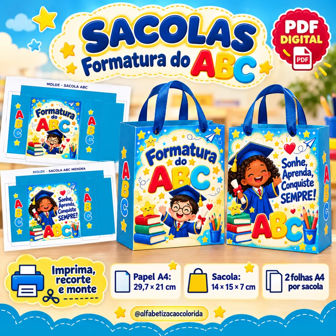 Sacolas de Formatura do ABC da Alfabetização Colorida em PDF  — imagem 3