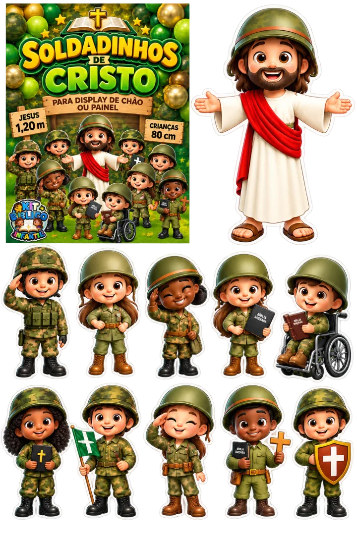 Jesus 1,20m + Soldadinhos 80cm ✝️🪖 Arquivos em PDF prontos para impressão em gráfica. Ideal para Ministério Infantil. — imagem 2