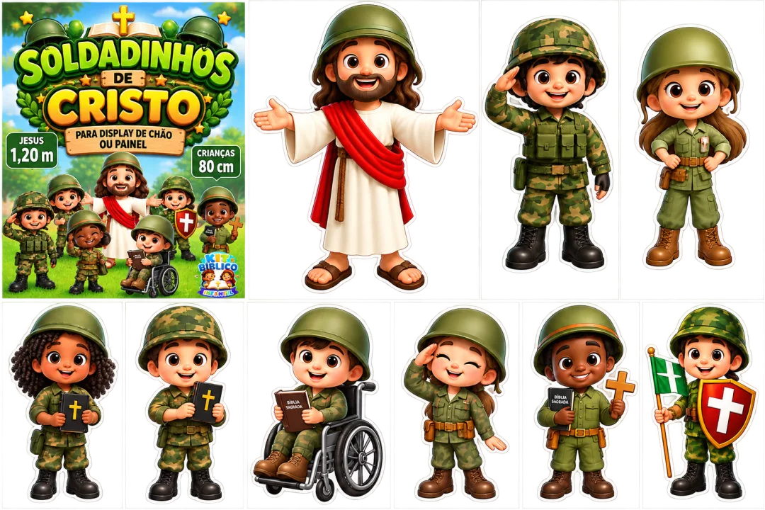 Jesus 1,20m + Soldadinhos 80cm ✝️🪖 Arquivos em PDF prontos para impressão em gráfica. Ideal para Ministério Infantil. — imagem 3