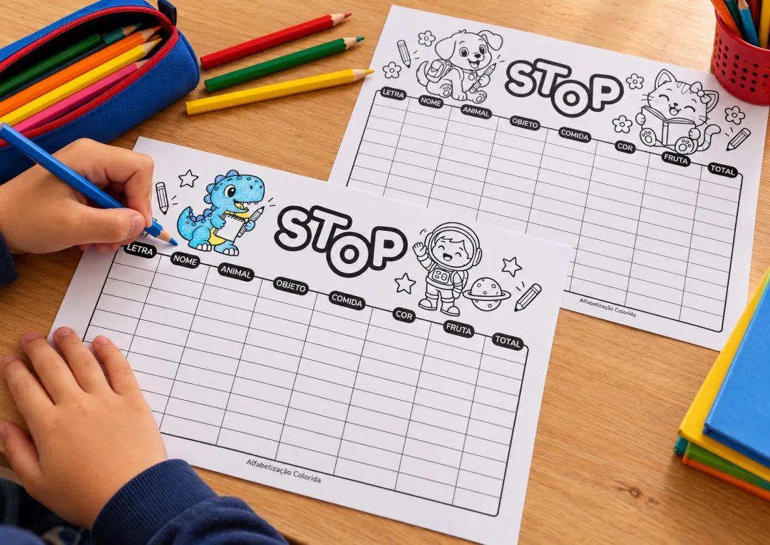 Stop Ilustrado em PDF – 2 Modelos para Jogar e Colorir — imagem 2