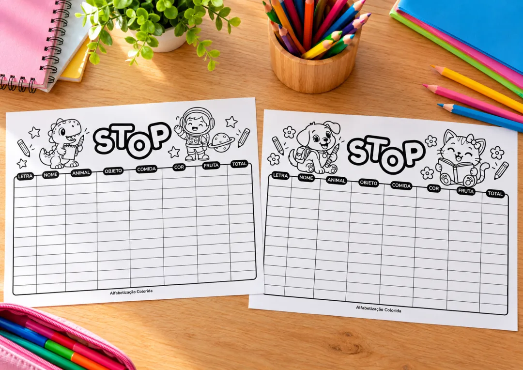 Stop Ilustrado em PDF – 2 Modelos para Jogar e Colorir — imagem 3