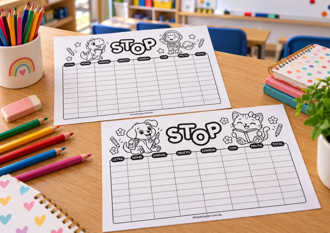 Stop Ilustrado em PDF – 2 Modelos para Jogar e Colorir — imagem 4