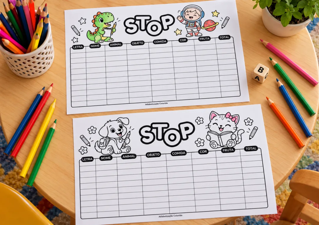 Stop Ilustrado em PDF – 2 Modelos para Jogar e Colorir — imagem 5