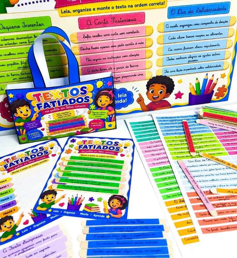 Textos Fatiados nos Palitos Letra Cursiva em PDF Anos Iniciais — imagem 3