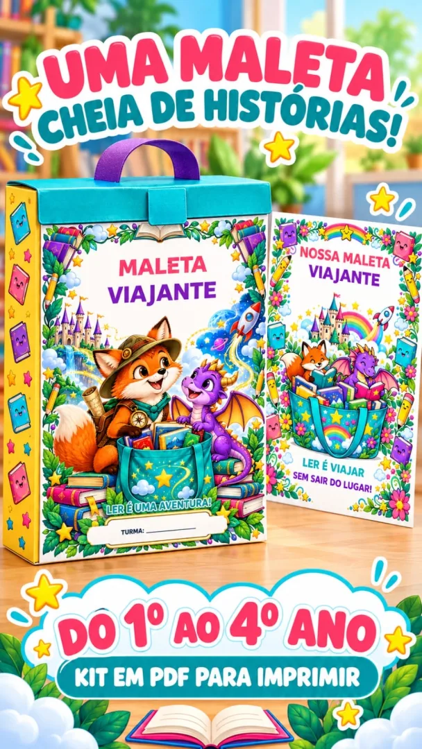 📚✨ TRANSFORME A LEITURA EM UMA VIAGEM CHEIA DE DESCOBERTAS!  O KIT MALETA VIAJANTE DE LEITURA reúne materiais coloridos — imagem 4