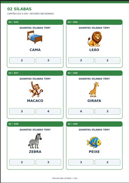 Trilha das Letras — 500 Cartões de Alfabetização em PDF — imagem 3