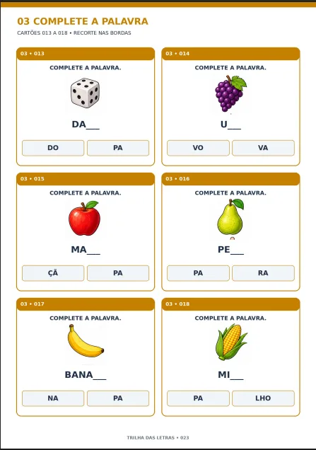 Trilha das Letras — 500 Cartões de Alfabetização em PDF — imagem 4
