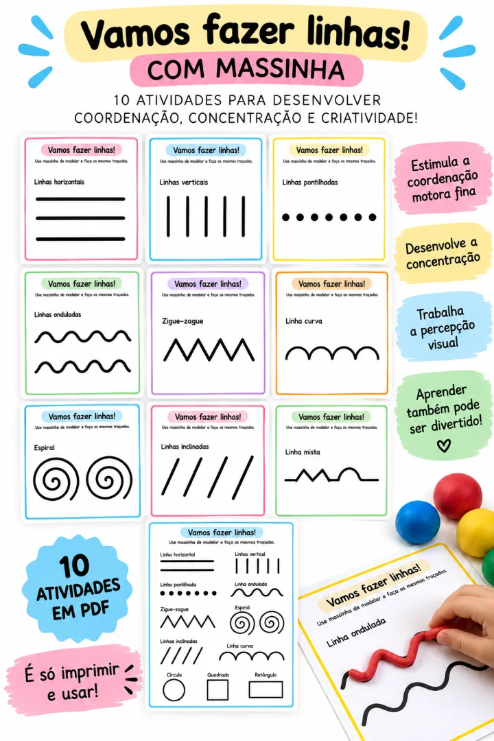 Vamos Fazer Linhas com Massinha — 10 Atividades — imagem 3
