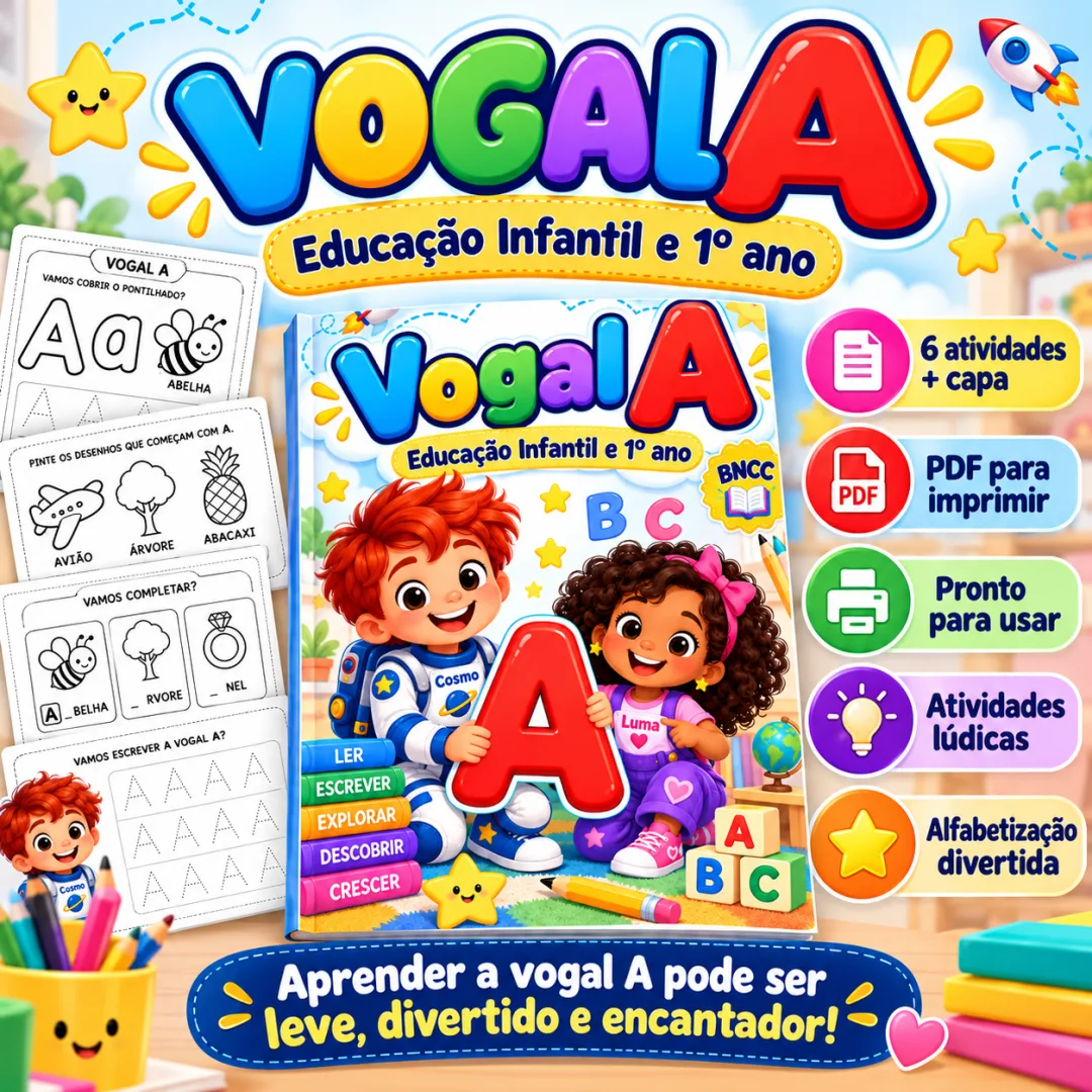 Vogal A: 6 Atividades de Alfabetização Educação Infantil e 1º Ano PDF — imagem 2